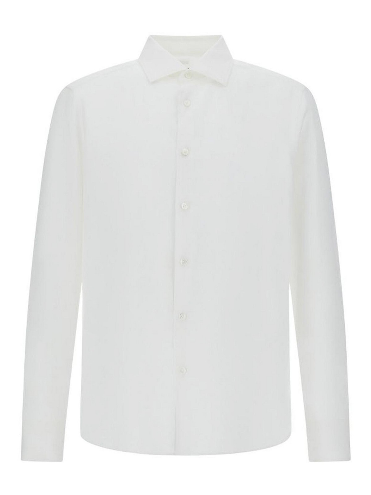 Long-Sleeved White Linen Shirt