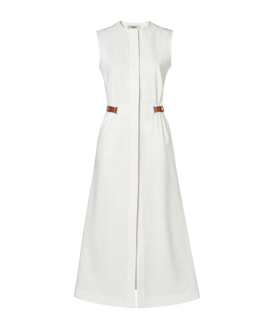 Leather-trimmed sleeveless midi dress