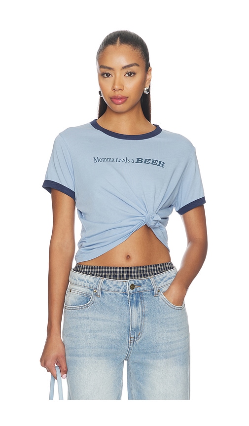 The Laundry Room Momma Needs A Beer Perfect Ringer Tee in Chambray & Navy Snow. S also in XS, M