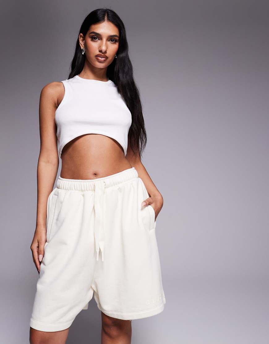 Linear logo sweat shorts in cream-White