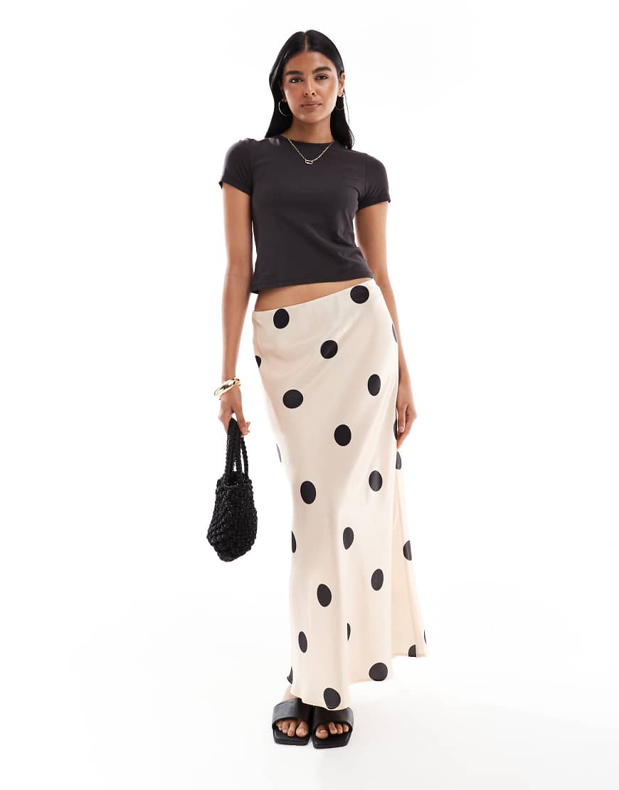 Low rise satin maxi skirt in polka dot-Multi