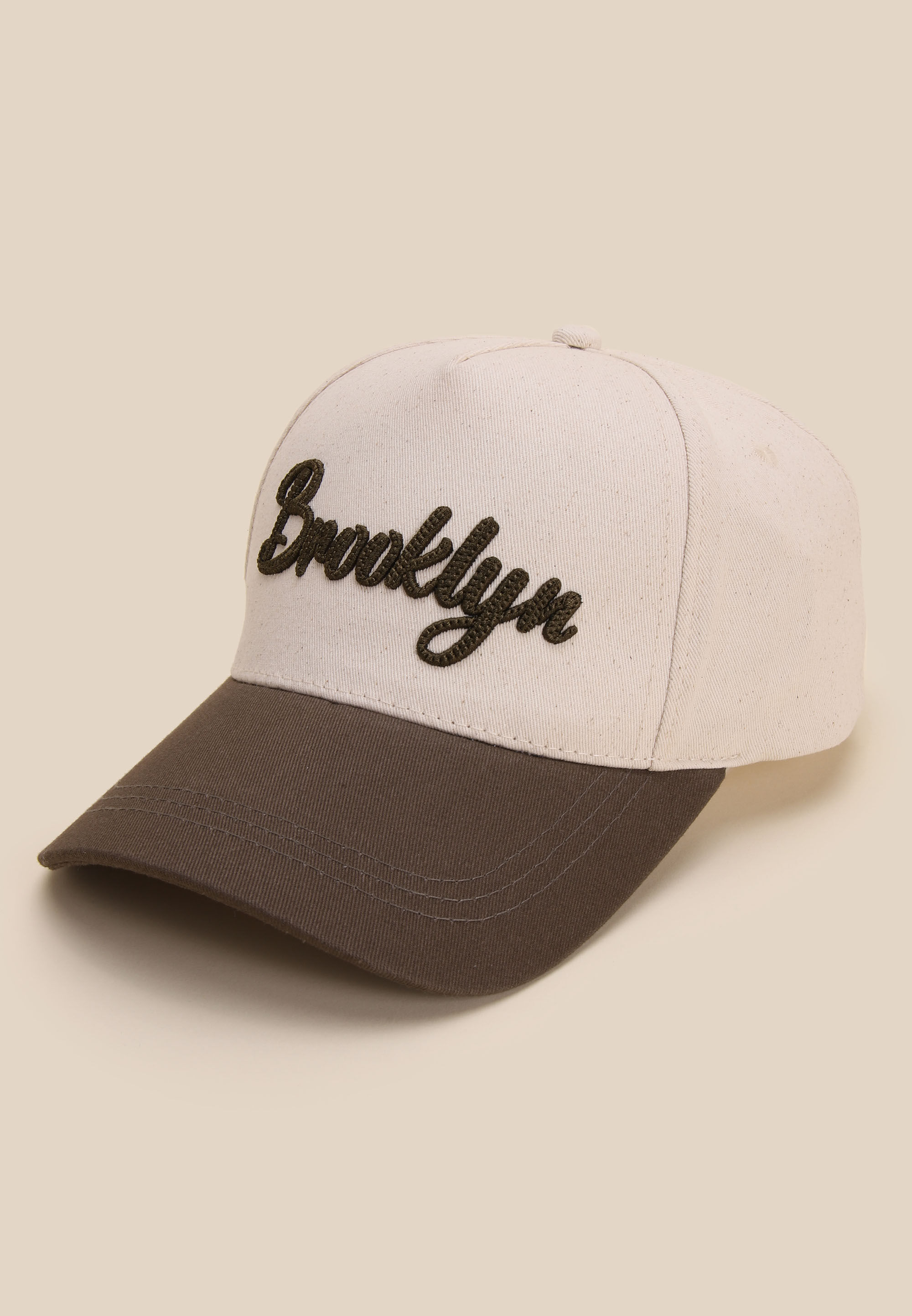 Mens Cream Brooklyn Baseball Cap