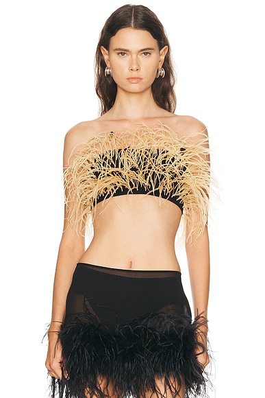 Lapointe Feather Bandeau Top in Black - Black. S also in XS