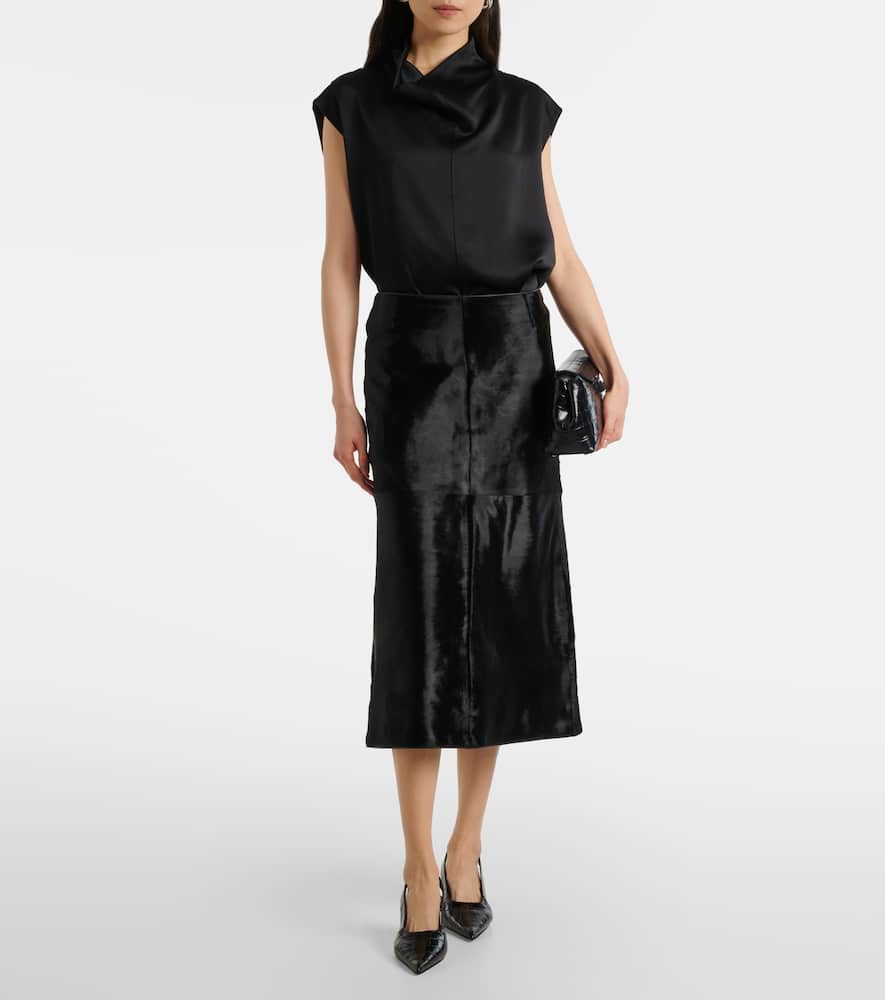 Toteme Paneled calf hair midi skirt