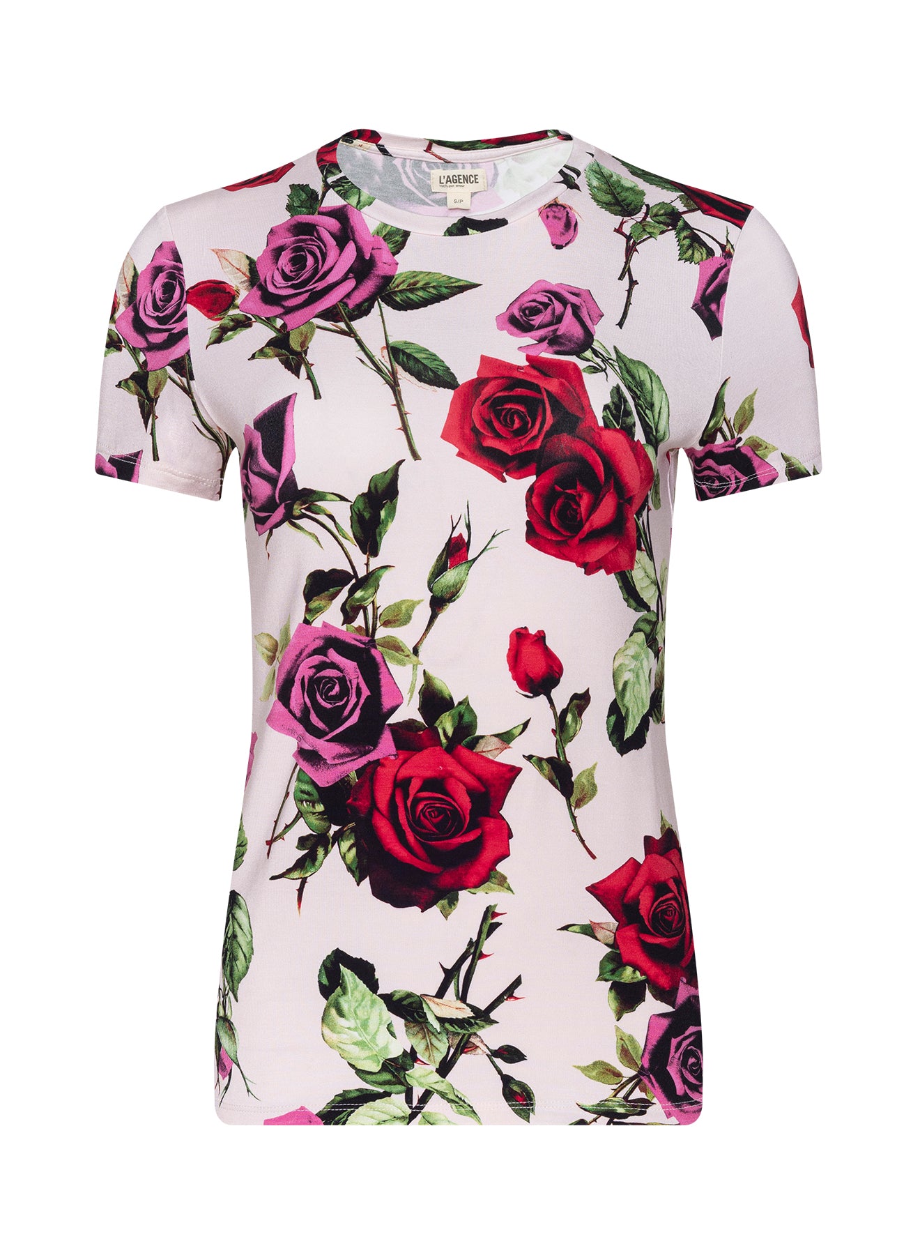 Ressi Fitted T-Shirt In Pink Multi Romantic Rose