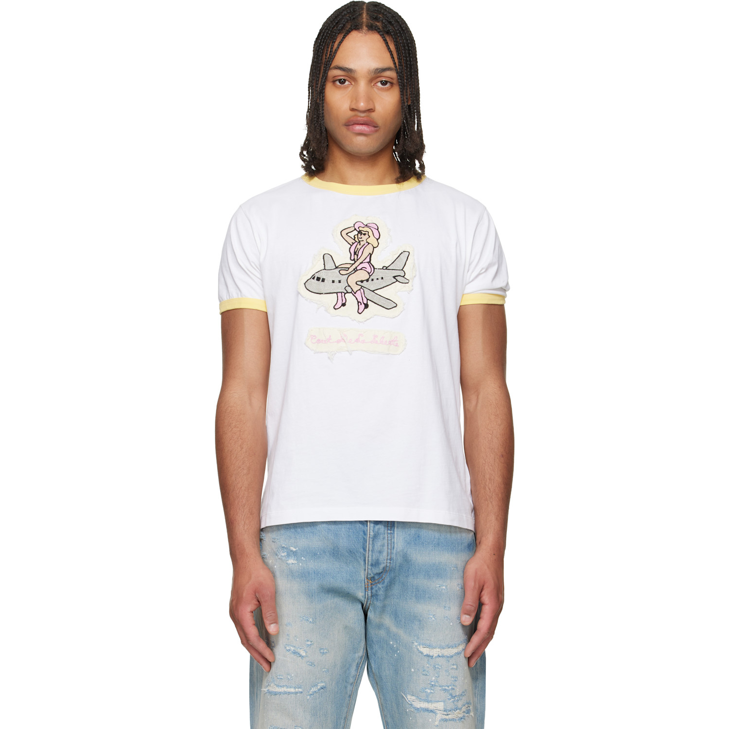 White Weston Mile High Embroidered Crew Ringer T-shirt