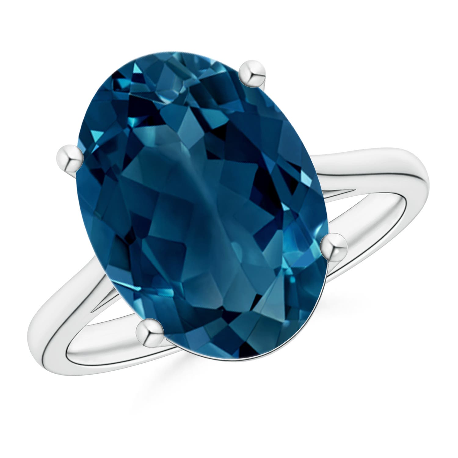 Angara 7.2 Carats Oval Solitaire London Blue Topaz Cocktail Ring in Silver