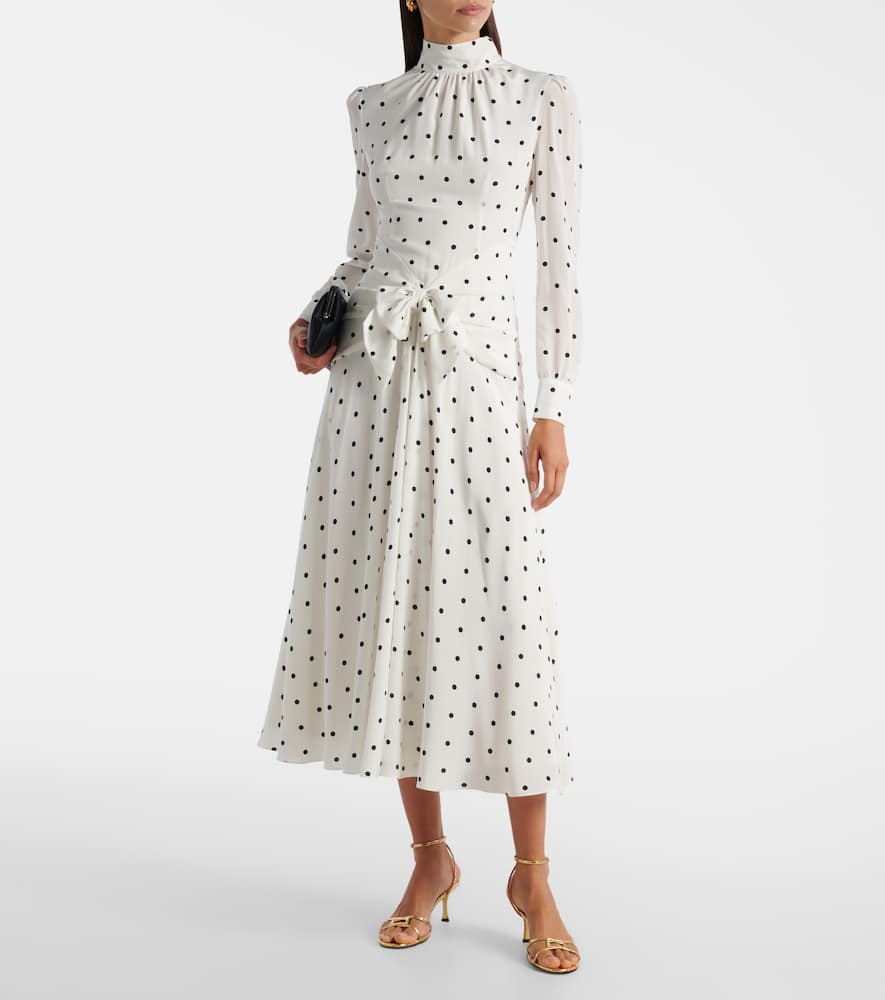 Polka-dot silk midi dress