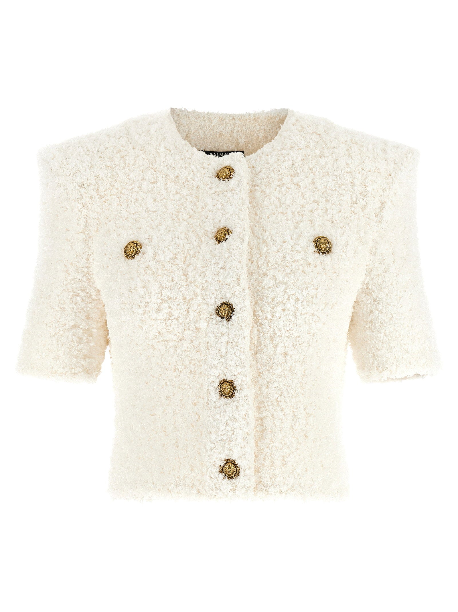 Tweed Plumetis Cardigan — Cream