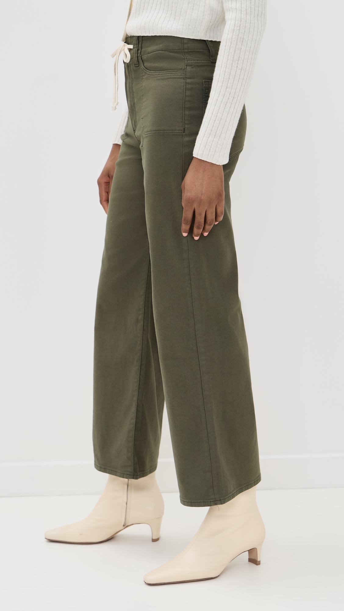 Ari Waistband Tie and Stitch Thru Utility Pockets Pants Vintage Forester Green