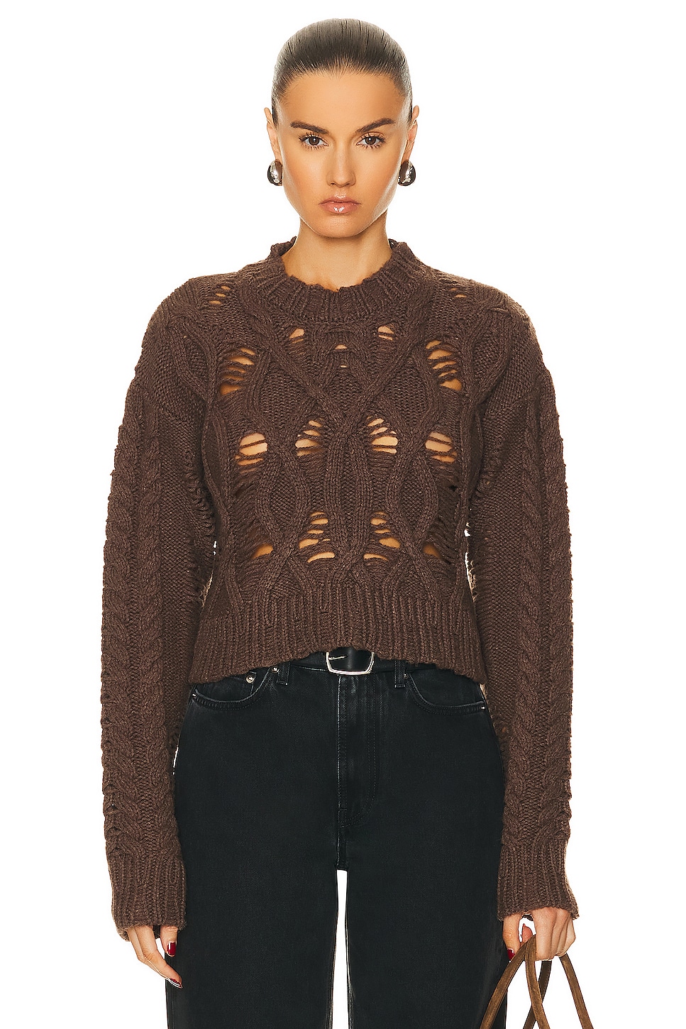 Aisling Camps Crop Cable Sweater in Brown - Brown.  S also in