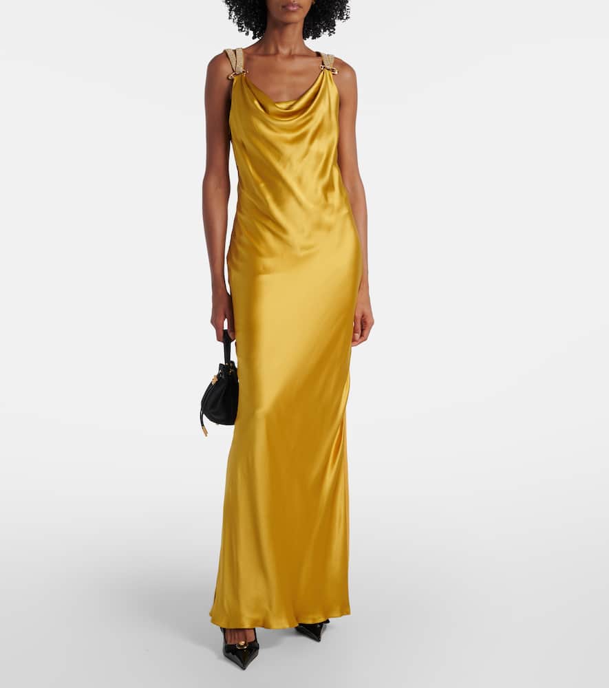 Safety Pin embellished silk satin gown