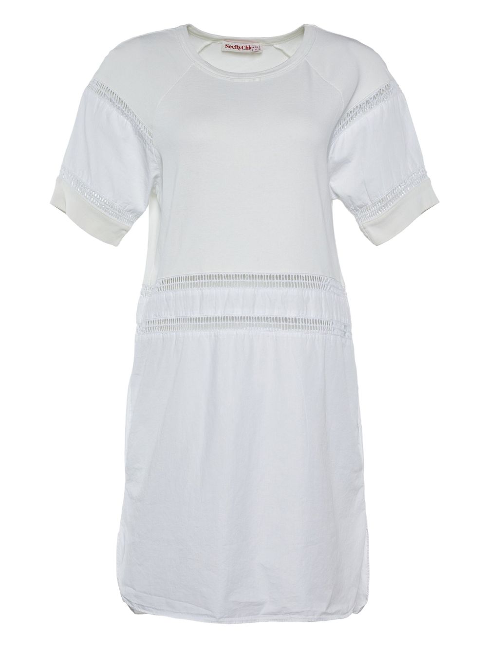 Pre-owned lace-trimmed short-sleeve dress - White