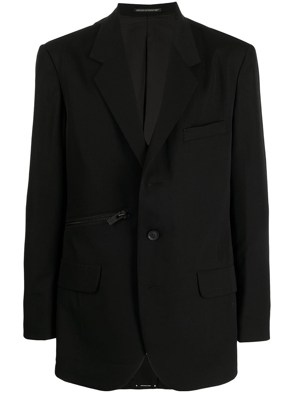 Zip-detail cotton blazer - Black