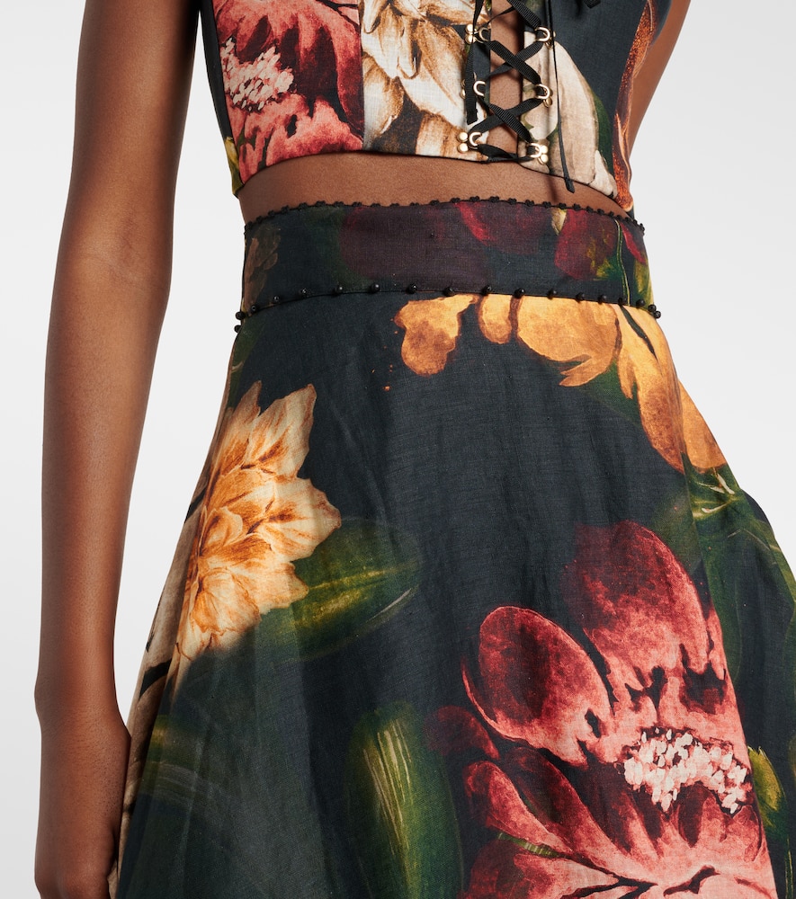 Floral linen maxi skirt