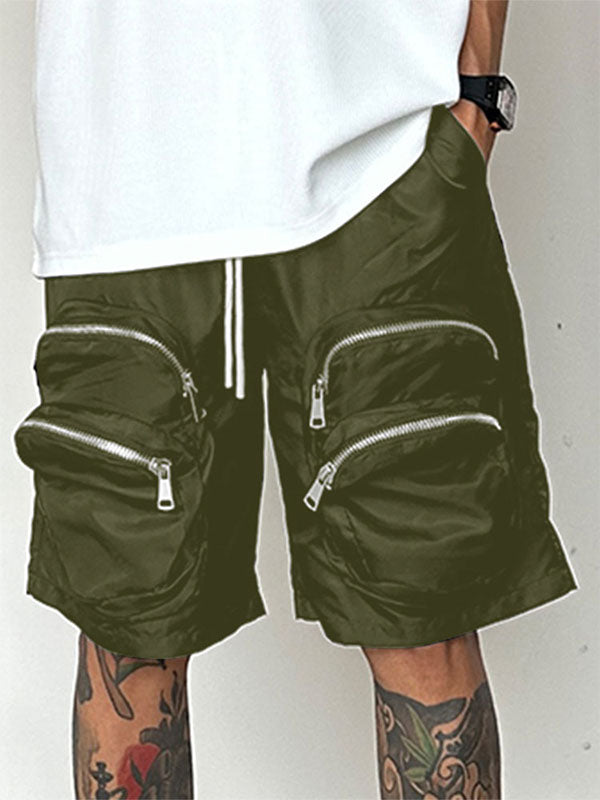 Mens Solid Color Multi-Zip Utility Short SKUL02185 - Dark Green / S