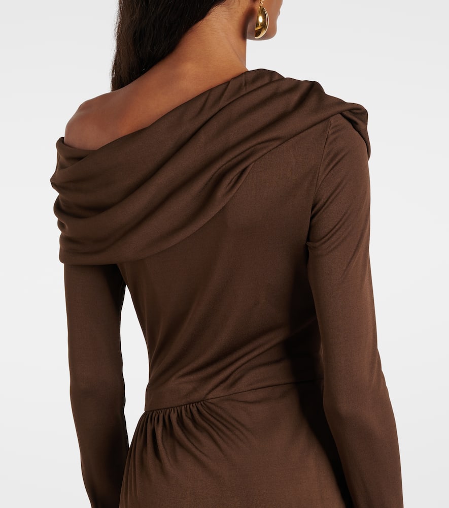 Off-shoulder jersey gown
