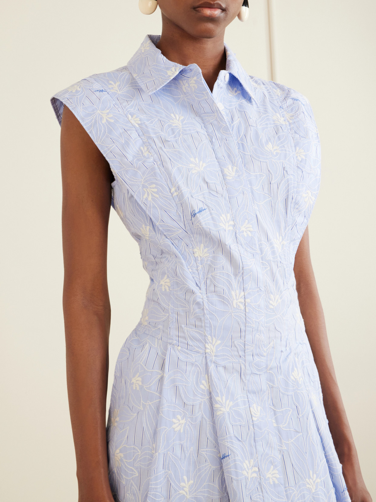 Neri Embroidered Striped Cotton-poplin Midi Dress - Pink