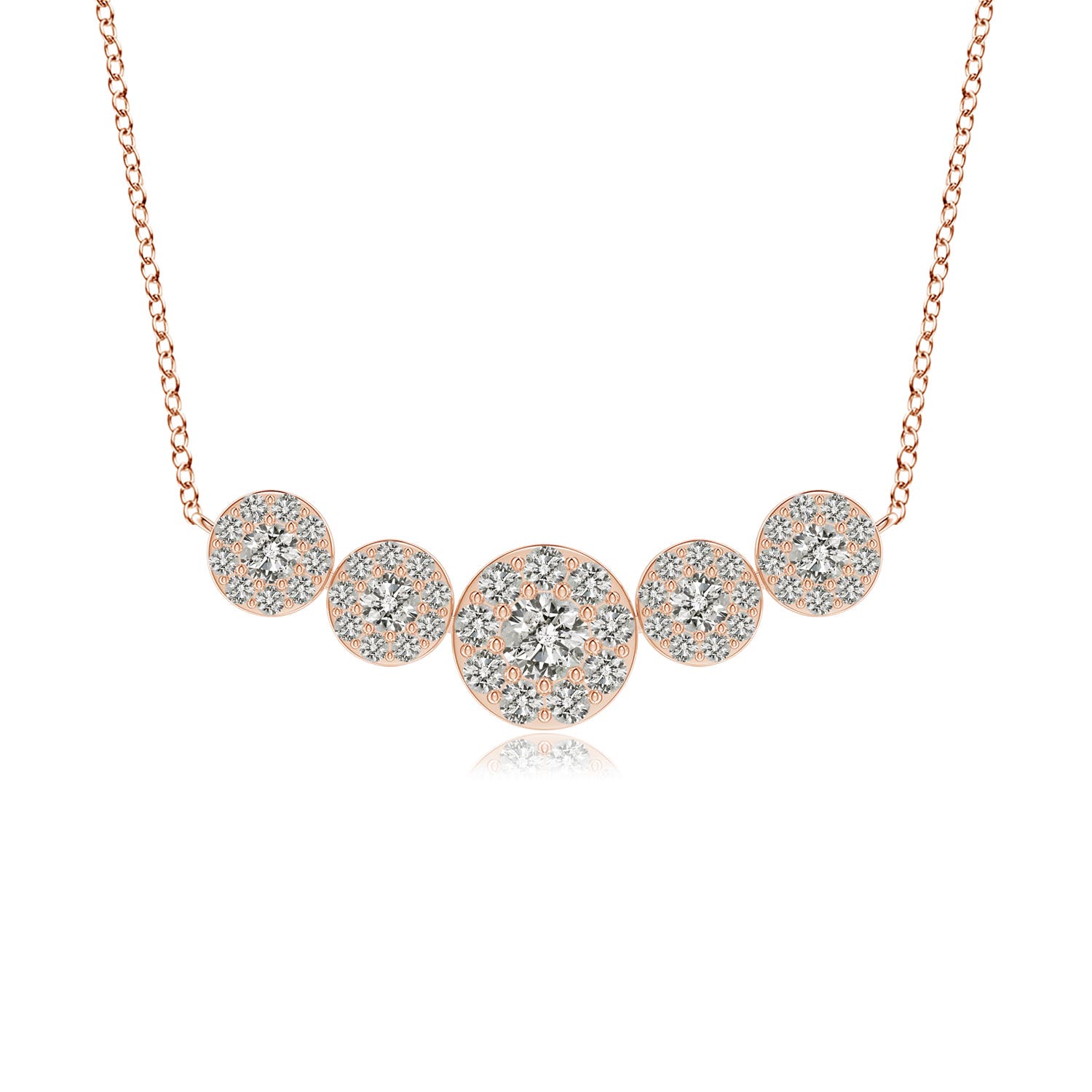 Angara 0.39 Carat Graduated Five Stone Diamond Halo Necklace in 18K Rose Gold