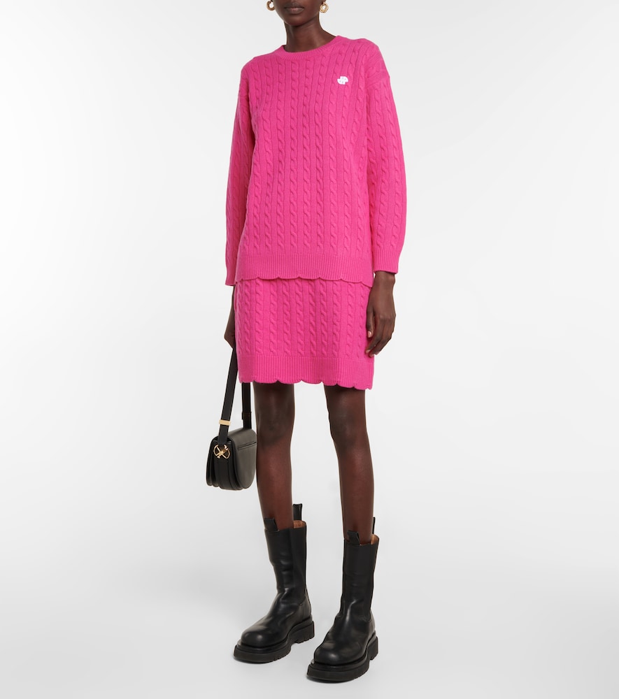 Scalloped cable-knit wool miniskirt
