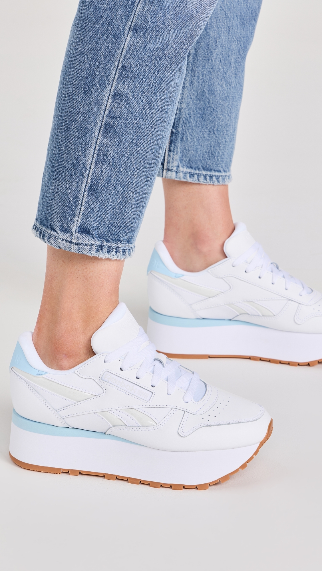 Classic Leather Triple Lift Sneakers White/White/Soft Blue