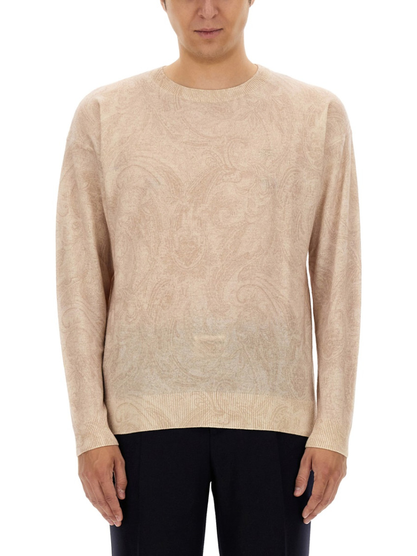 Beige Pullover With Inlaid Paisley Motif