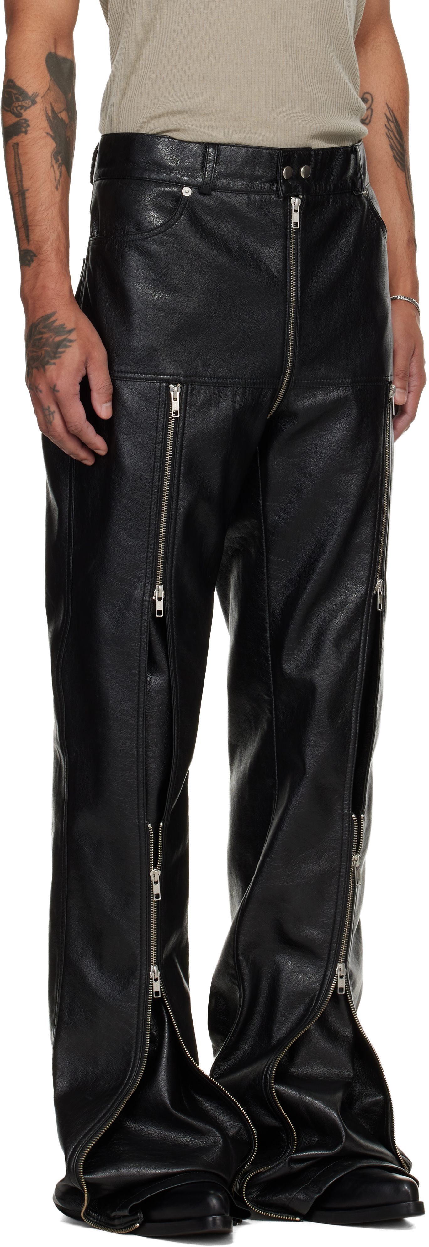 Black Zipped Riot 5-Pocket Faux-Leather Pants