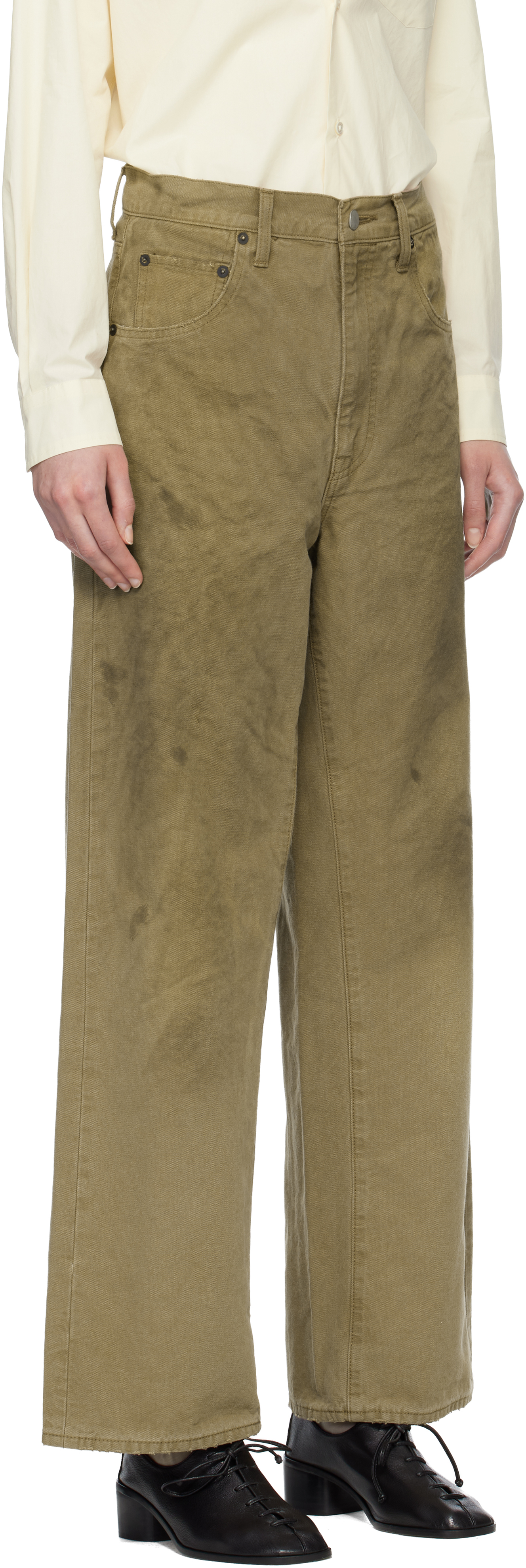 Beige Sulfur Dyed Oxford Vintage Wide Jeans