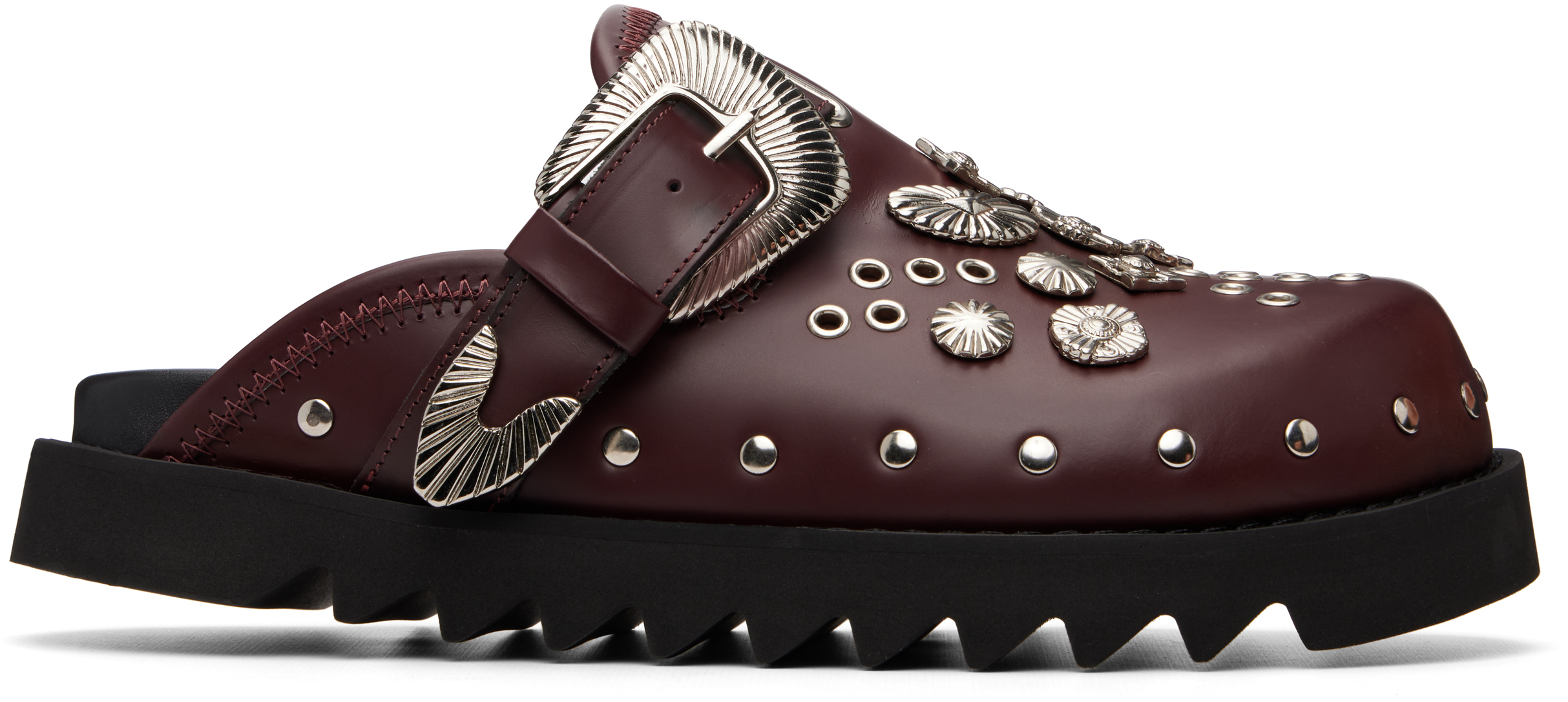SSENSE Exclusive Burgundy Eyelet Metal Sabot Slip-on Loafers