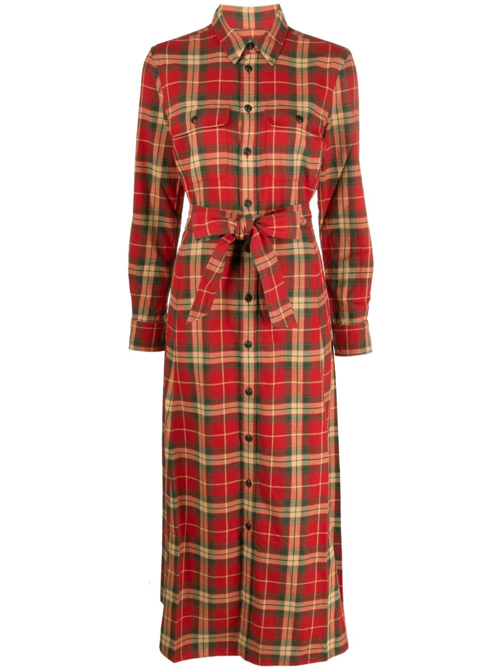 Plaid-pattern cotton midi dress - Red
