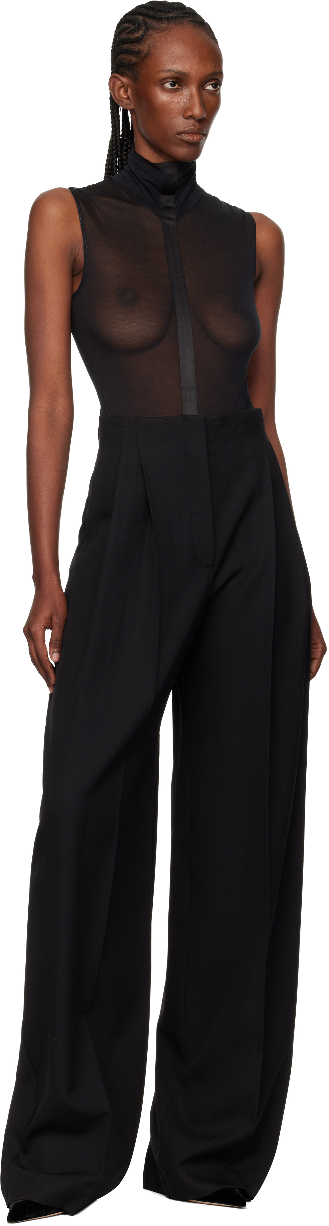 Black Sleeveless Tuxedo Bodysuit
