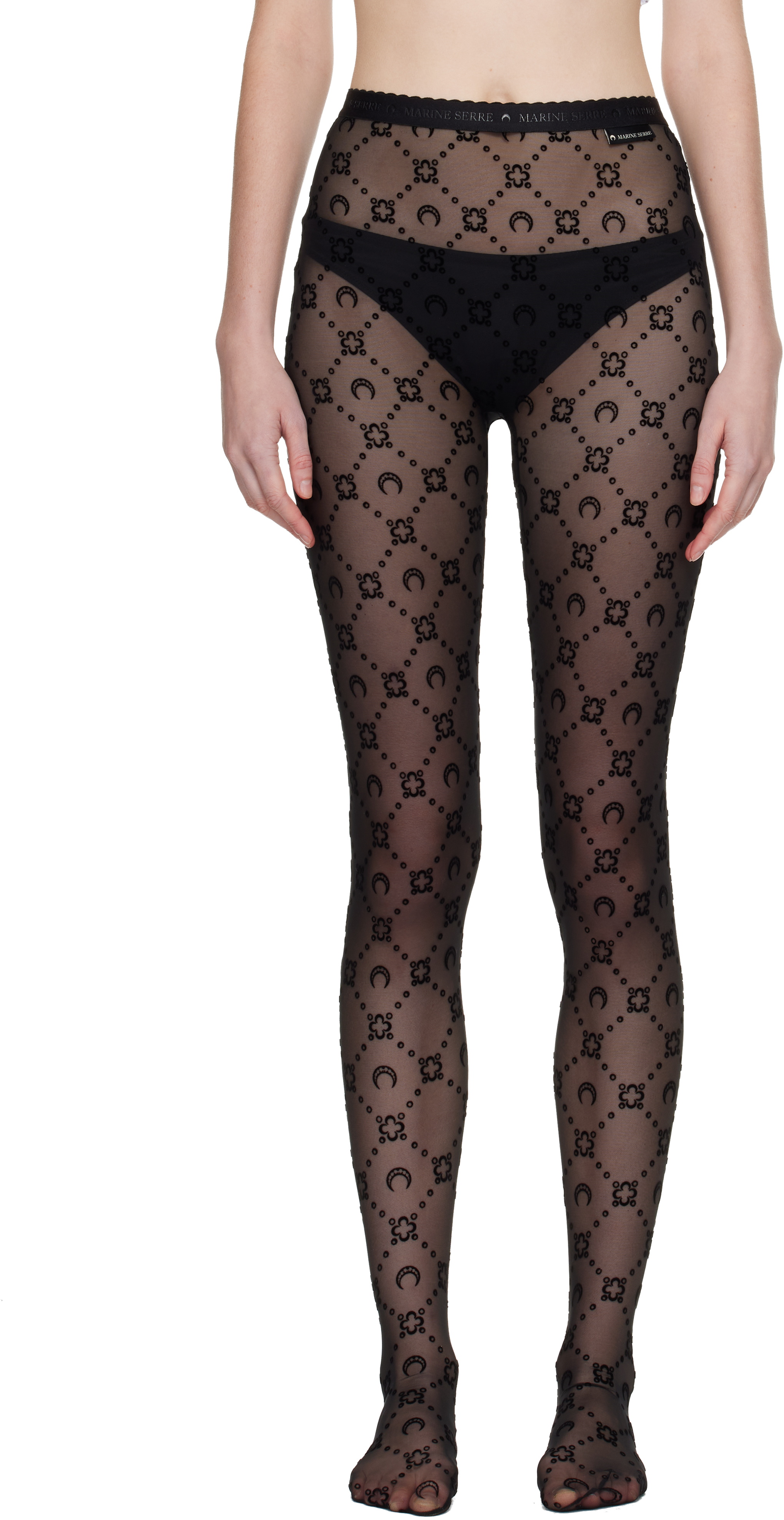 Black Recycled Mesh Flock Tights