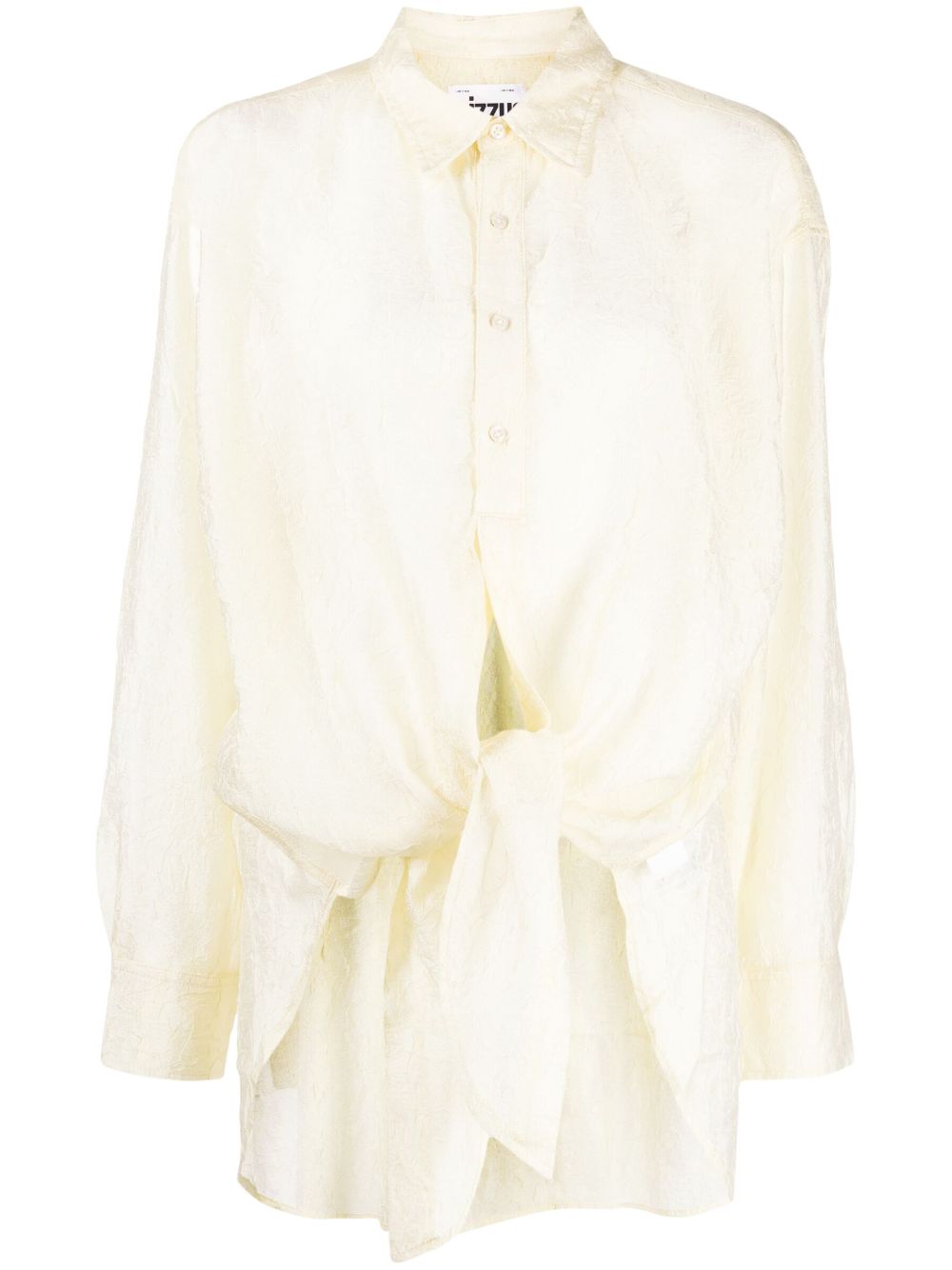 Crinkled-finish tie-fastening shirt - Blue