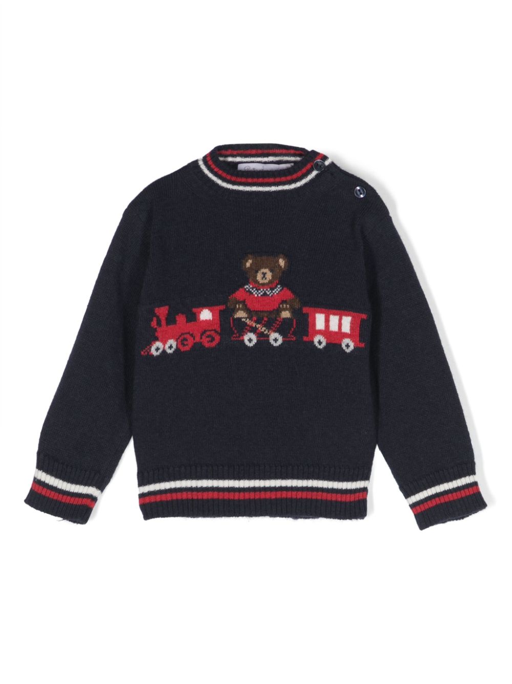 Teddy Bear-pattern striped jumper - Blue