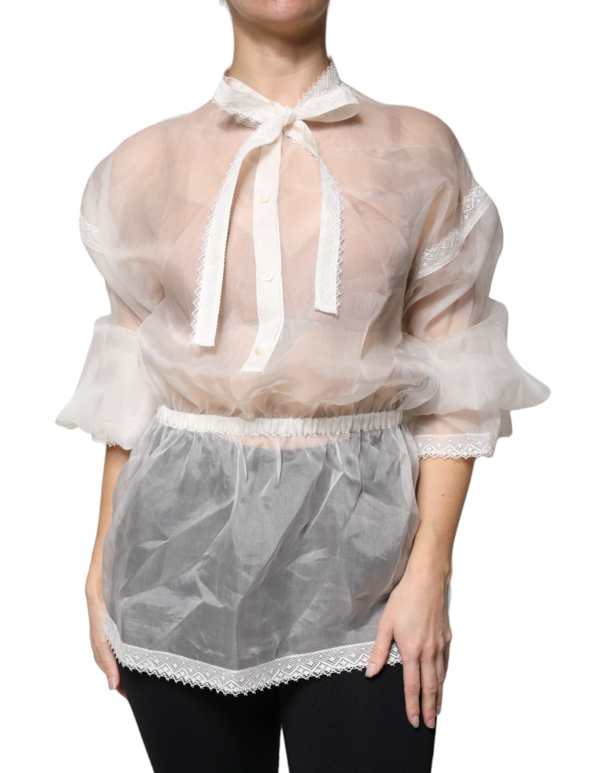 Ascot Collar Silk Blouse — White