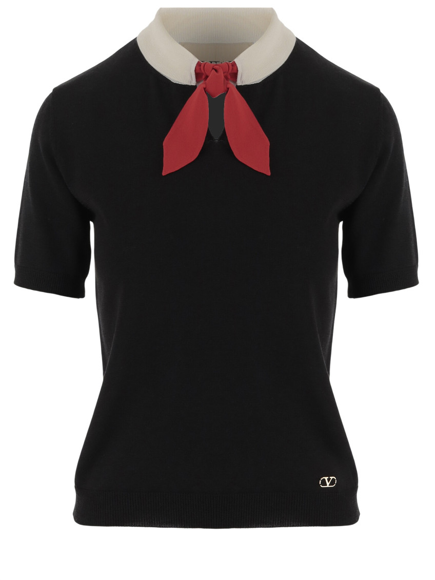 Black Solid Shirt Collar Top