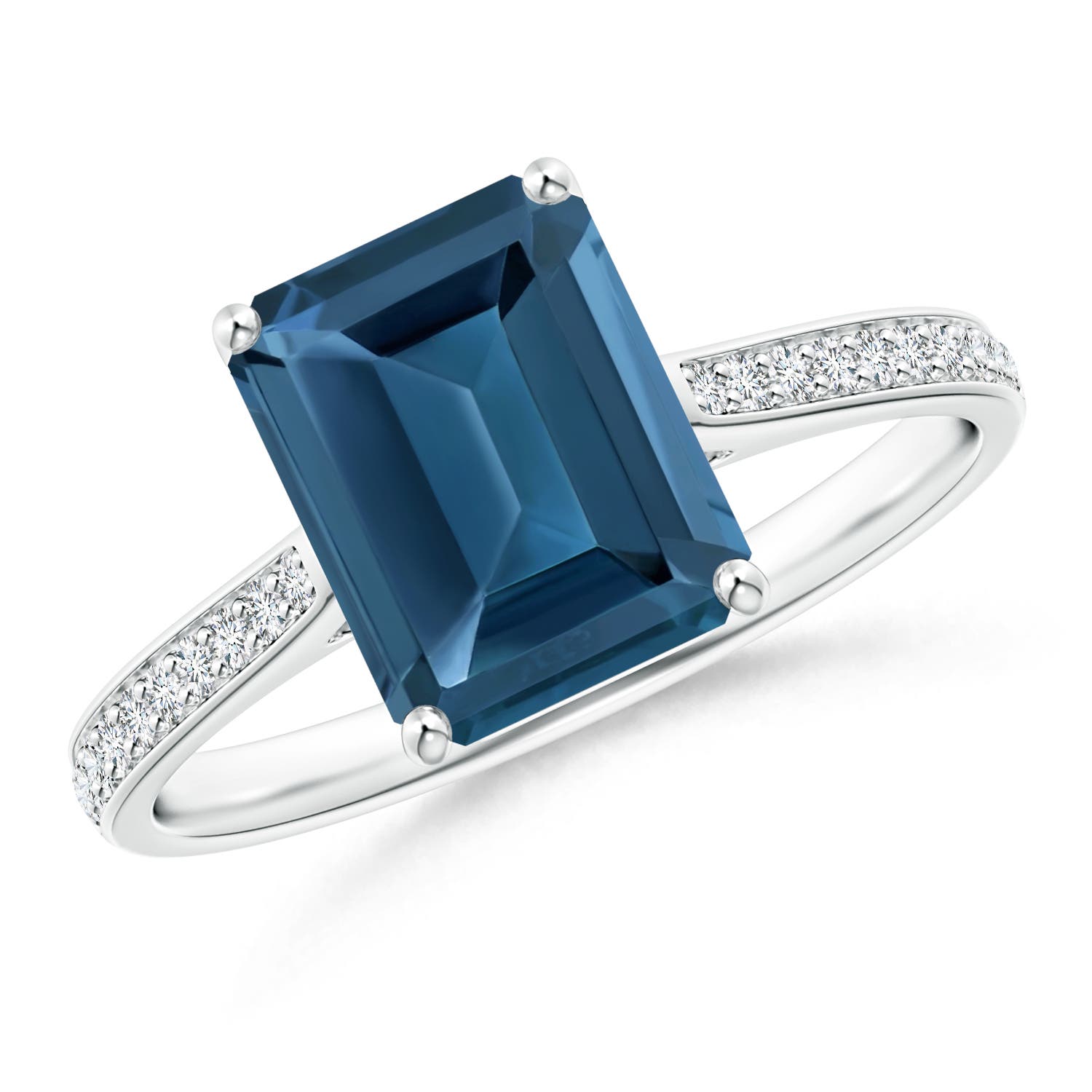 Angara 2.75 Carats Emerald-Cut London Blue Topaz Cocktail Ring with Diamonds in Platinum