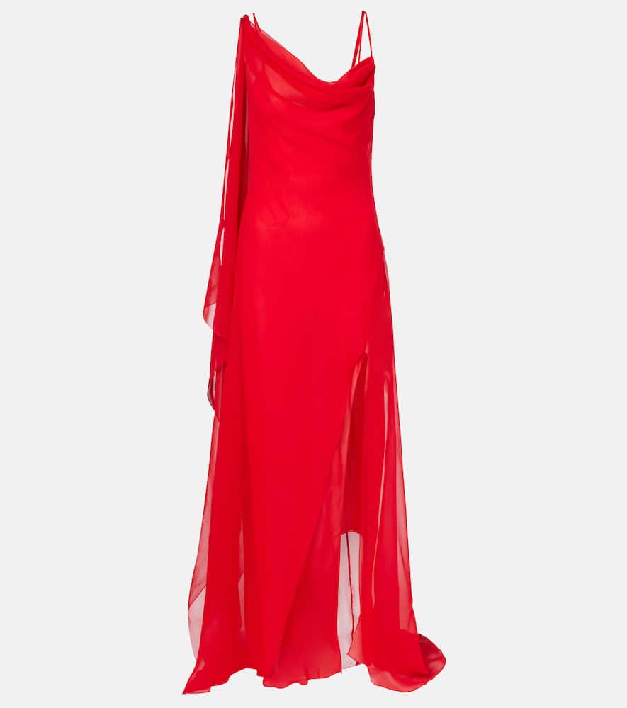 Asymmetric draped silk georgette gown