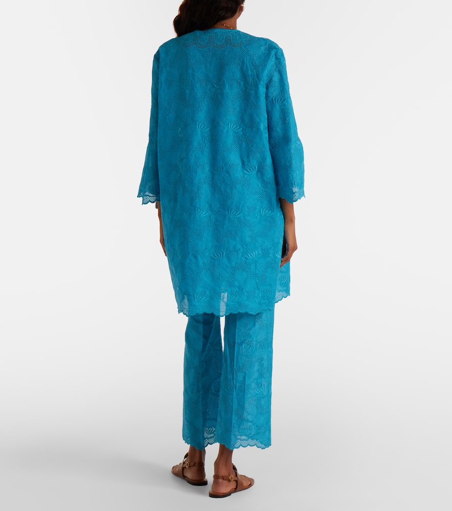 Broderie anglaise scalloped cotton straight pants