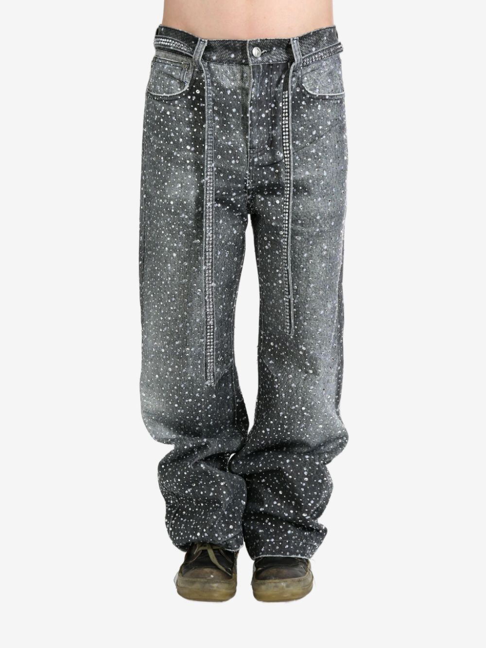 Crystal-embellished washed loose-fit jeans - Black