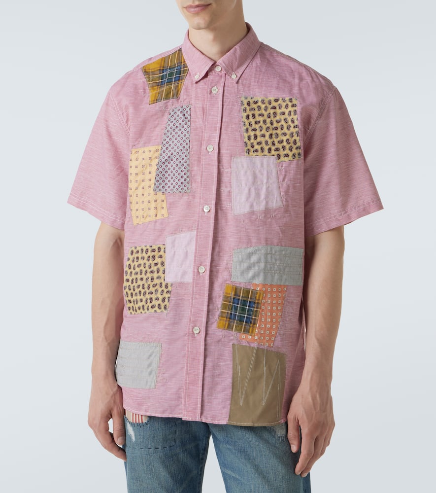 Patchwork linen and cotton bowling shirt