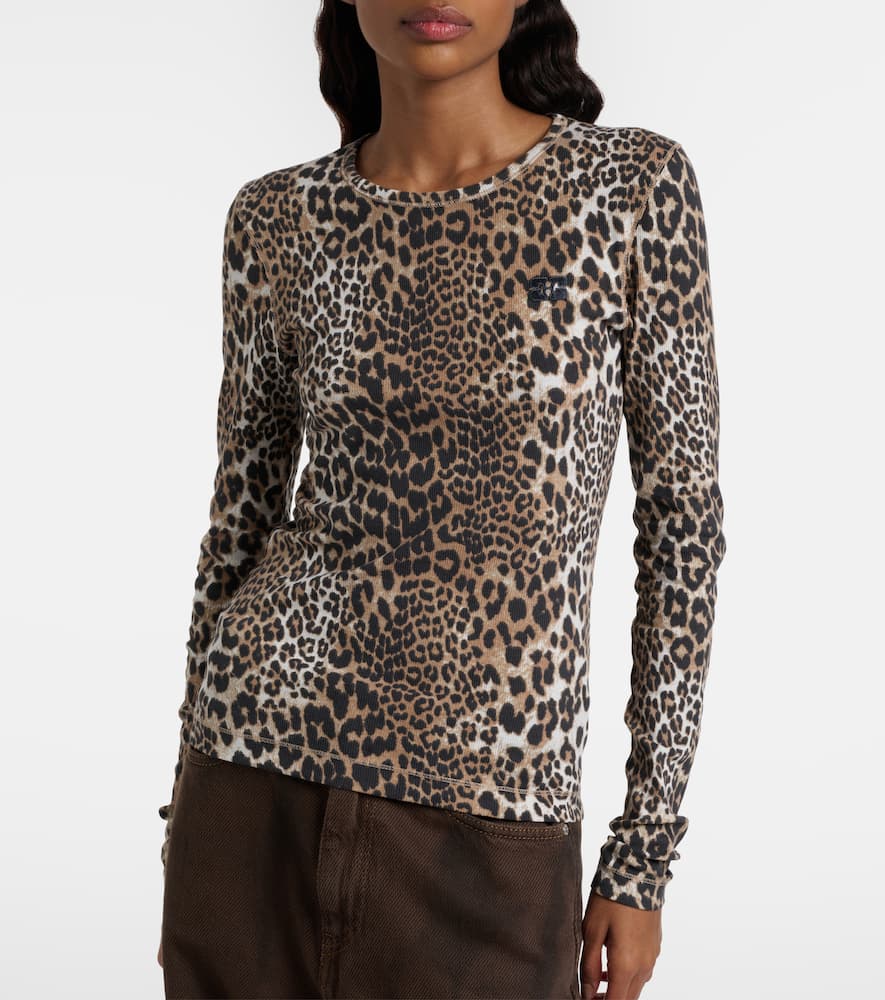Leopard-print cotton-blend top