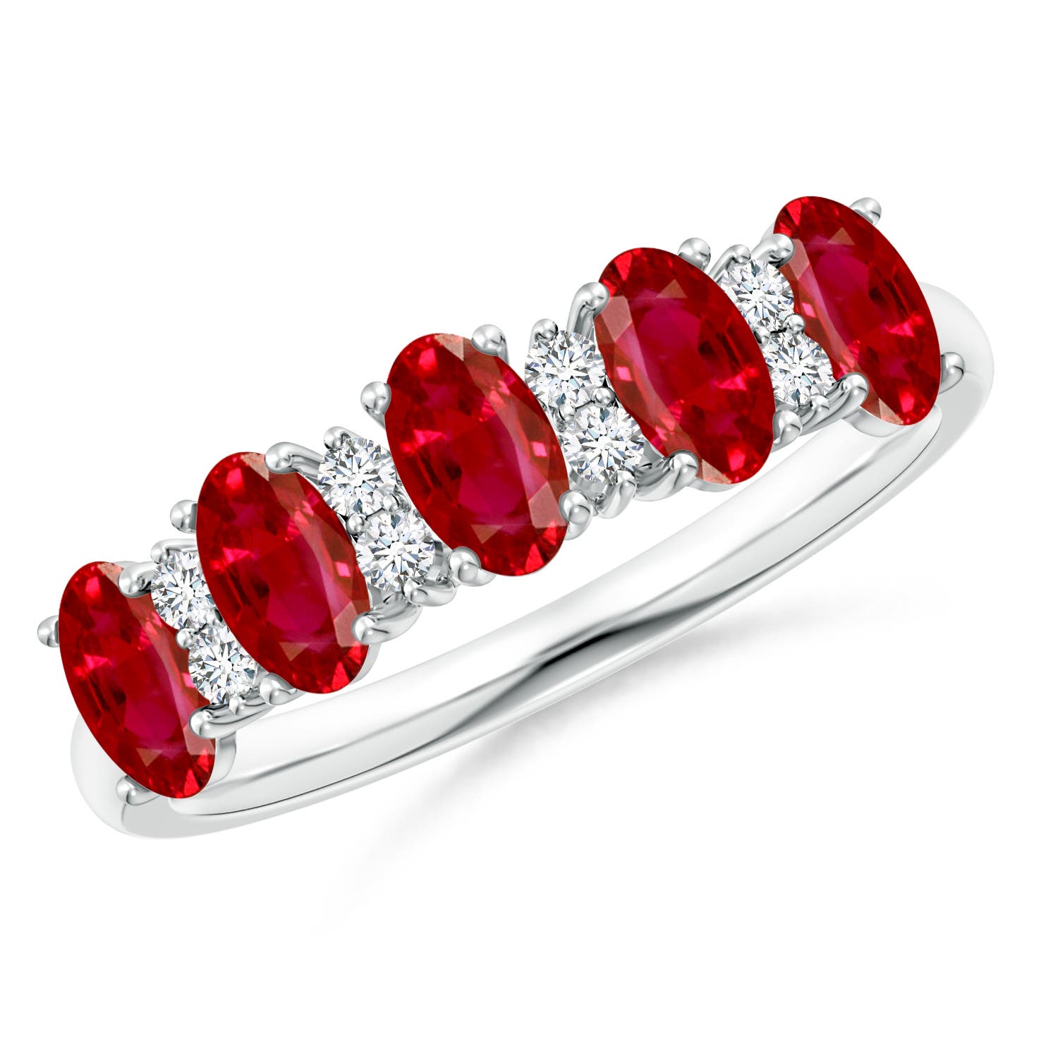 Angara 1.25 Carats Five Stone Ruby and Diamond Wedding Ring in 14K White Gold