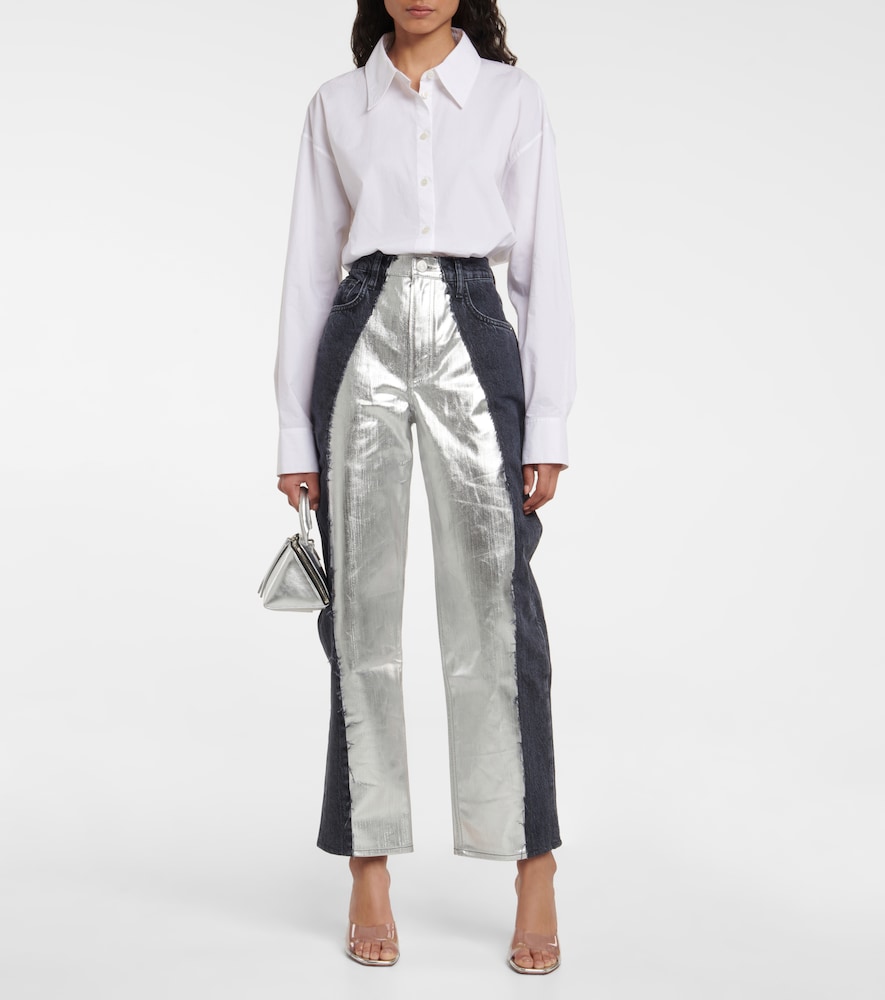 Pieced mid-rise straight jeans