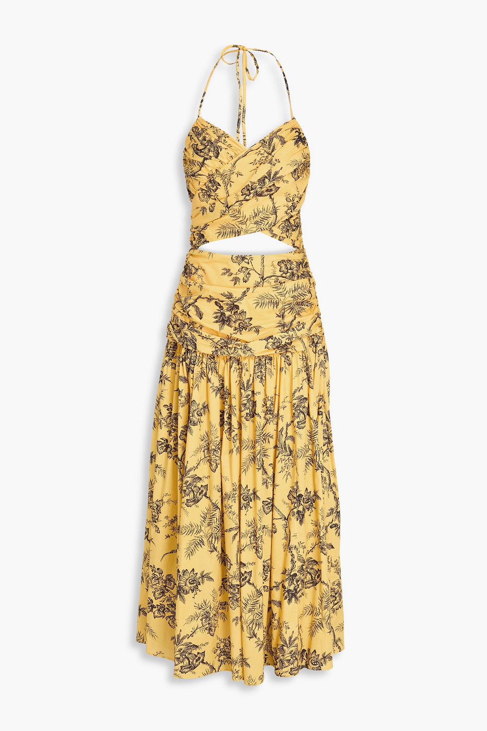 Carolina Herrera - Cutout floral-print stretch-cotton poplin maxi halterneck dress - Yellow - US 10