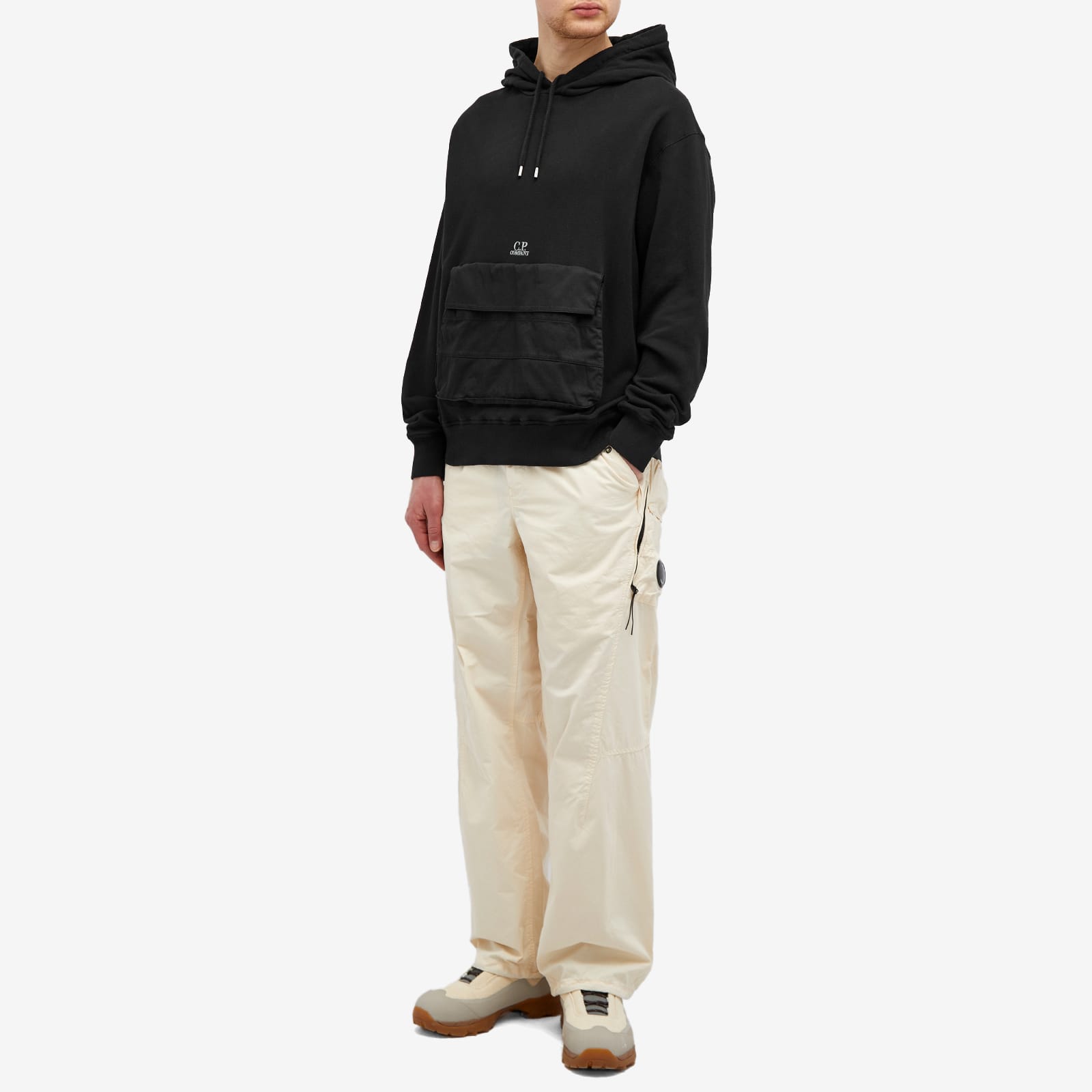 Men's Nylon Pocket Popover Hoody in Black