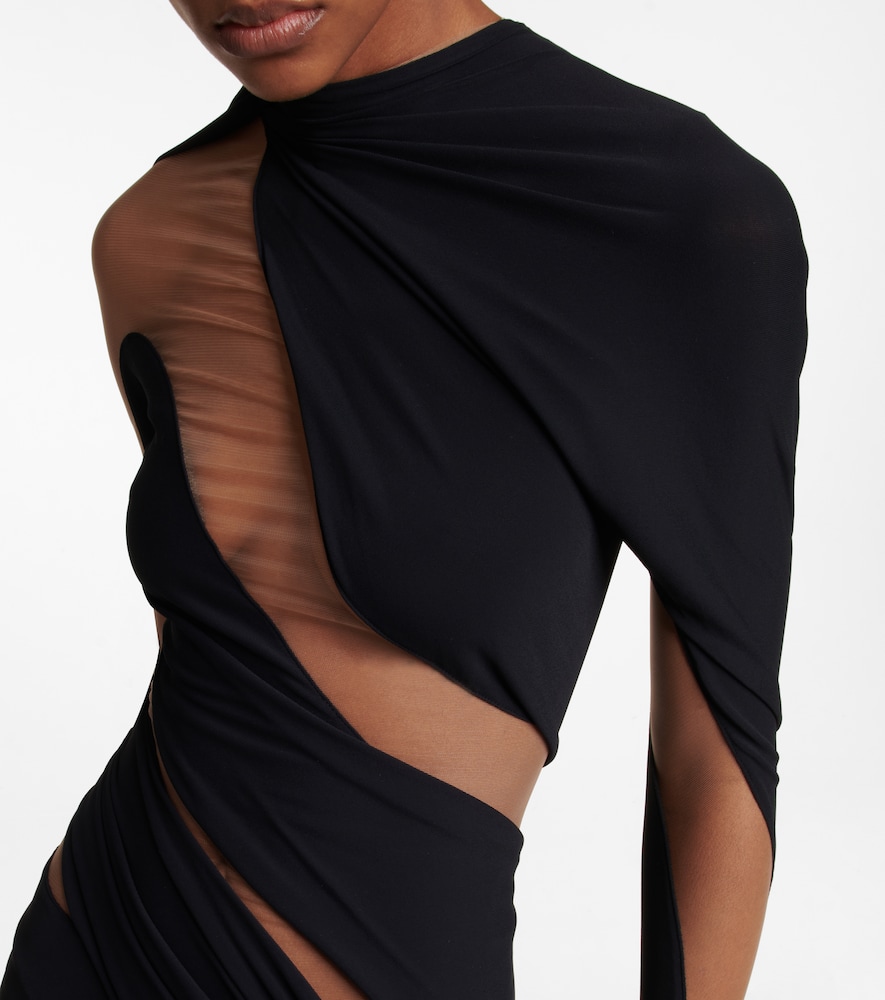 Draped tulle-embellished minidress
