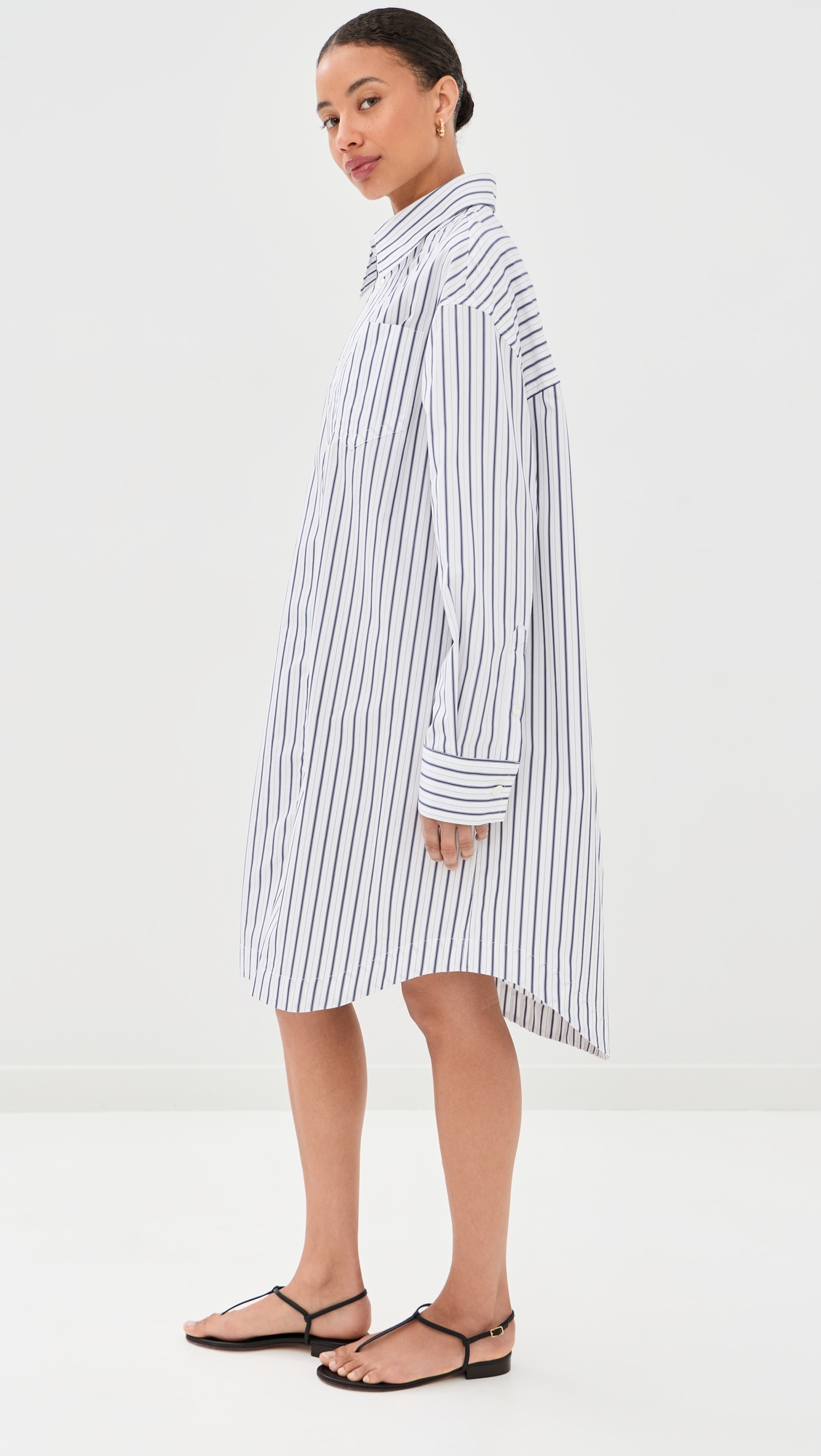 Long Sleeve Wide Shirt Dress with Embossed De Coeur Blanc/Encre