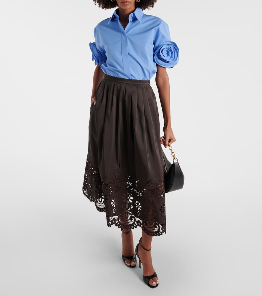 Broderie anglaise silk midi skirt