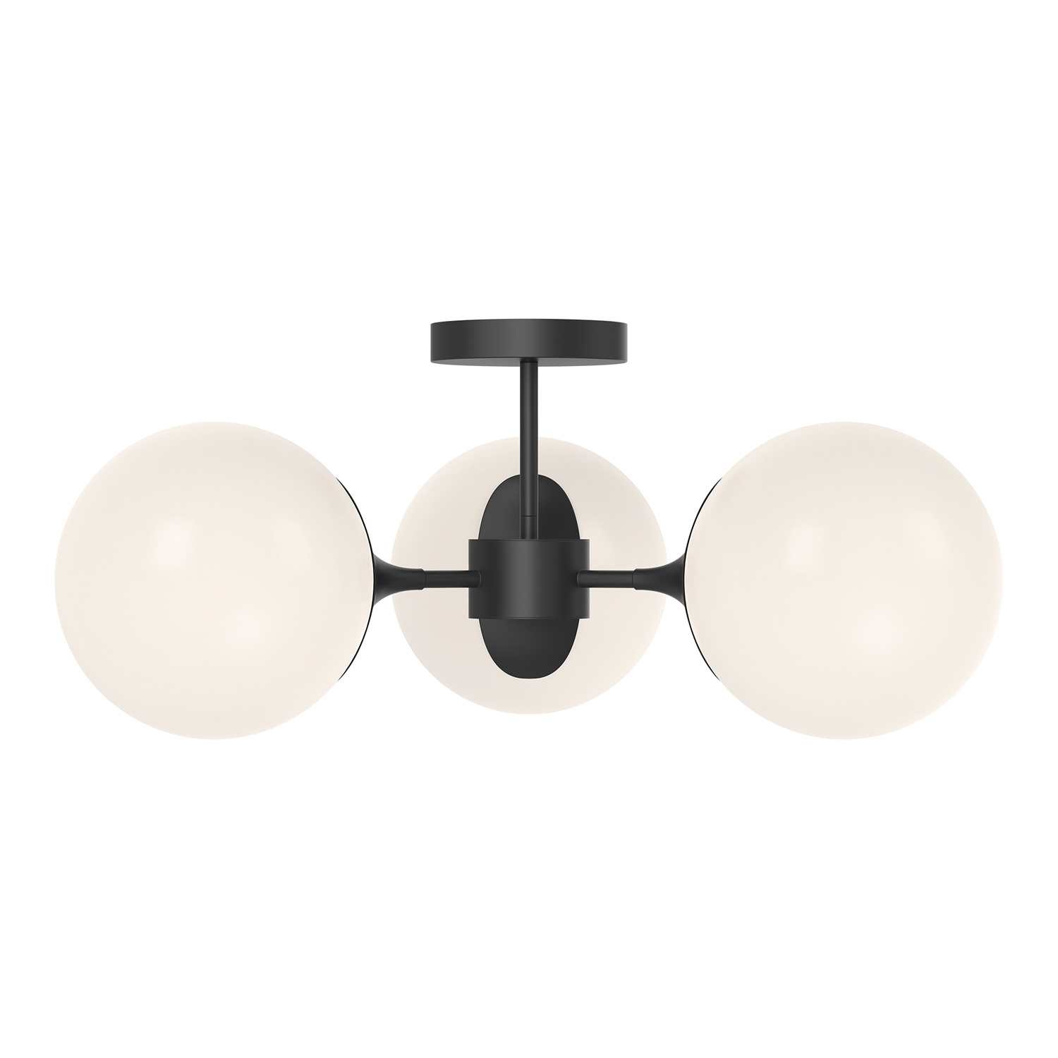 Matte Black Opal Matte Glass Three Light Semi-Flush Mount from the Nouveau Collection
